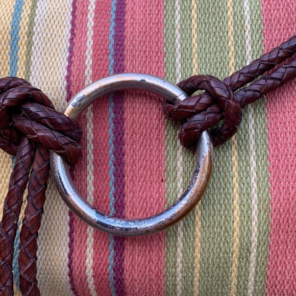 Gently Used Fossil - Colorful Striped Cloth Handbag with Braided Leather Handles - Picture 3 of 16